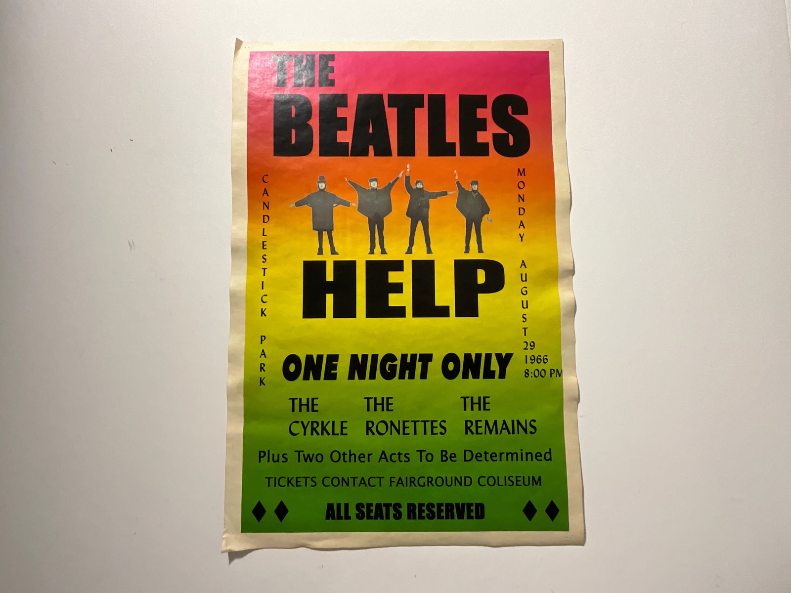 The Beatles: HELP Poster: The Beatles HELP lobby poster, measures 17 7/8 x 12 inches, sold as is.