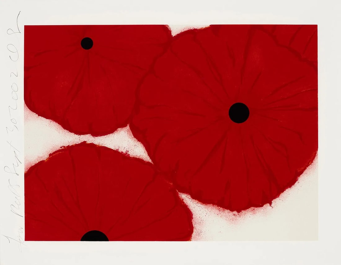 Donald Sultan: Four Reds: DONALD SULTAN (B. 1971), Four Reds, 2002, print in colors on Somerset, plate signed/titled/dated, 28.5 x 22.25".