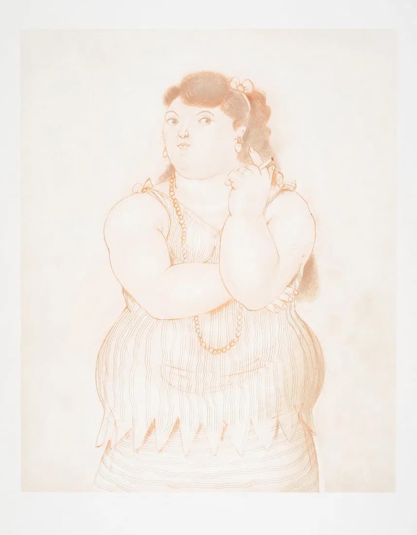 Botero: Mujer Fumando: Fernando Botero (B. 1932) print in colors, unsigned proof aside from edition of 150, 25 x 17".
