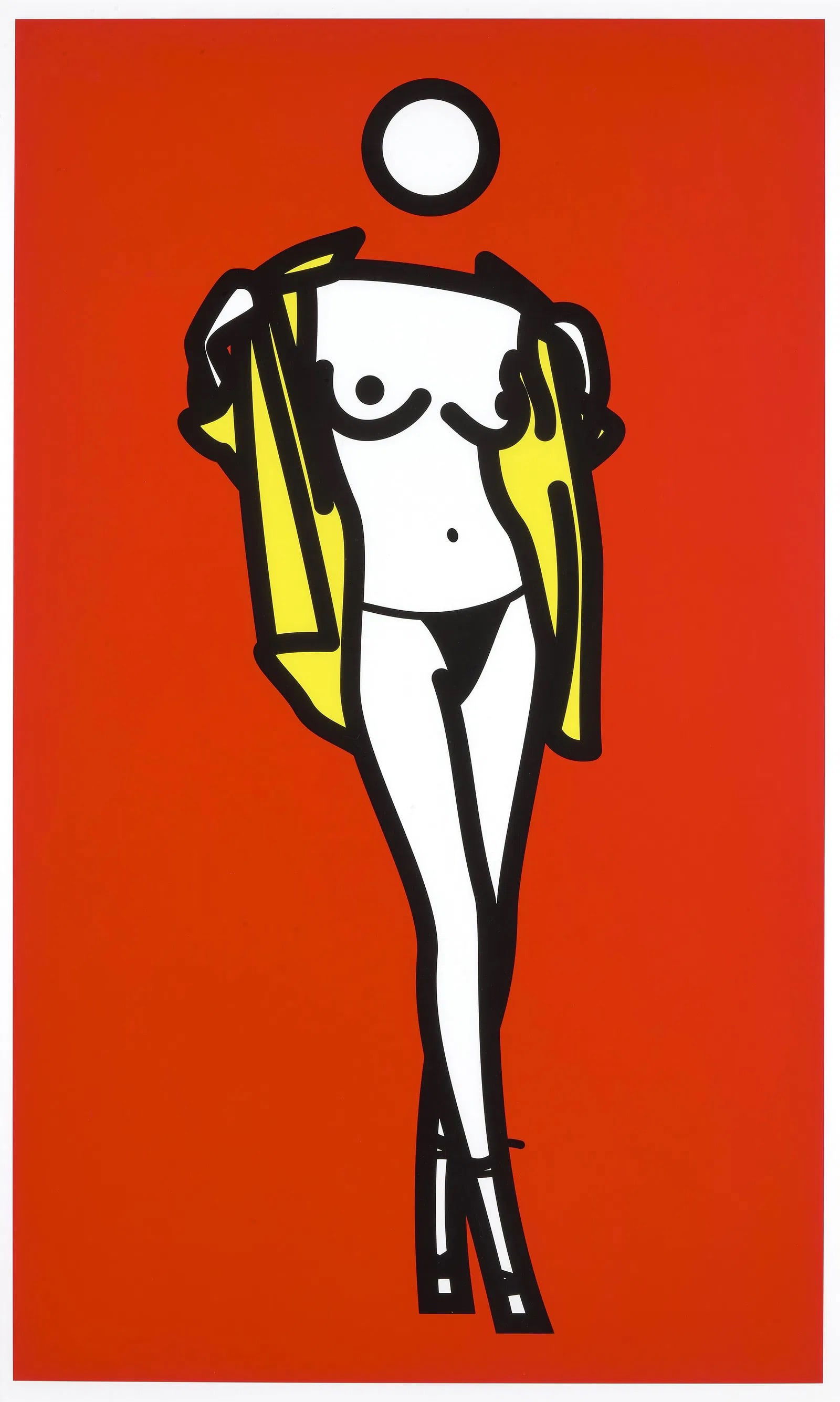 Julian Opie: Woman Taking Off Shirt 5: Julian Opie (B. 1958), Woman taking off man's shirt 5, 2003, print in colors on wove paper, 39 x 23".
