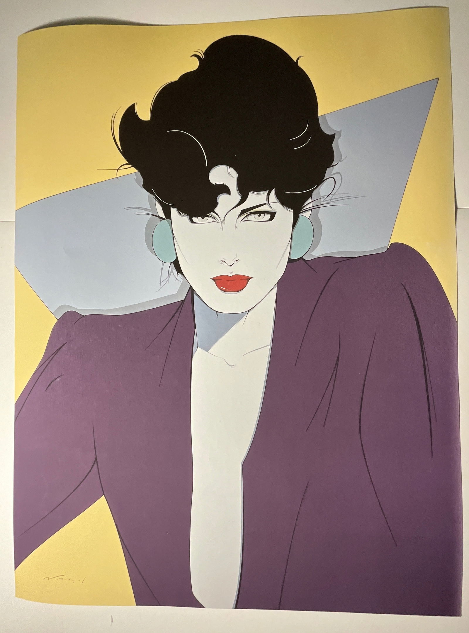 Patrick Nagel Print: Print in colors, measures 36.5 x 27.5 inches, signed lower left.