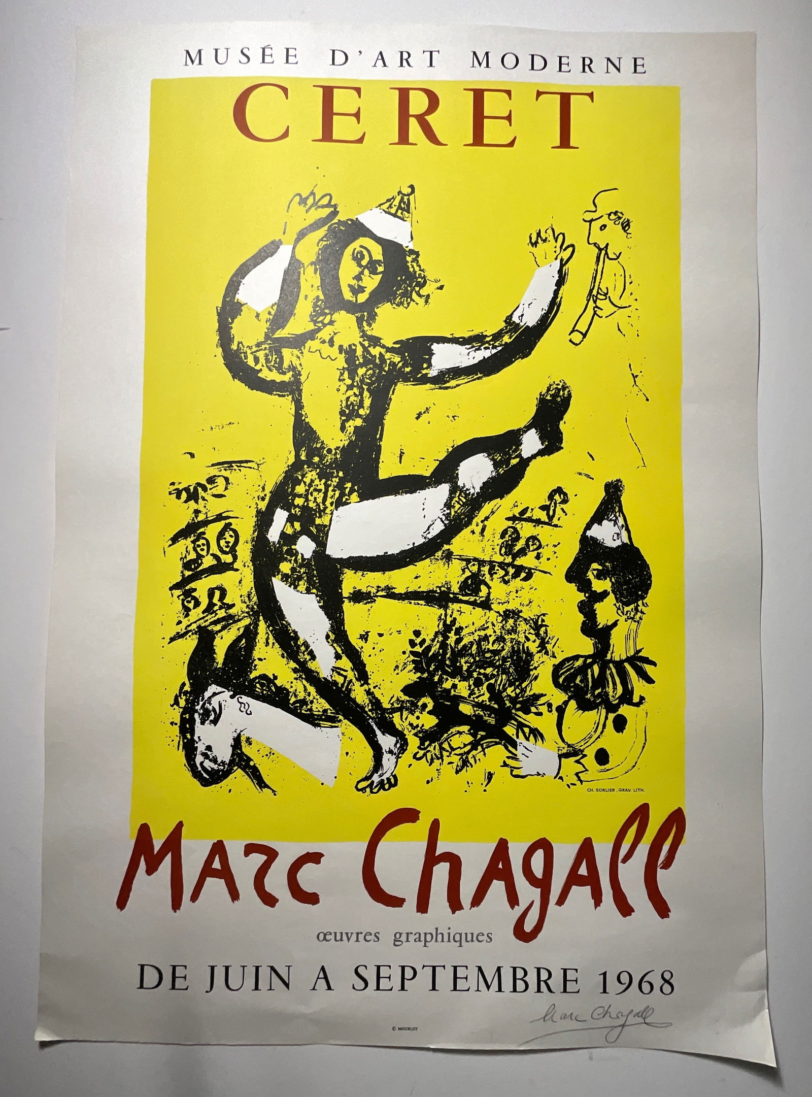 Marc Chagall: Mourlot Litho 1968: Measures approx 29 x 20 inches, signed lower right.