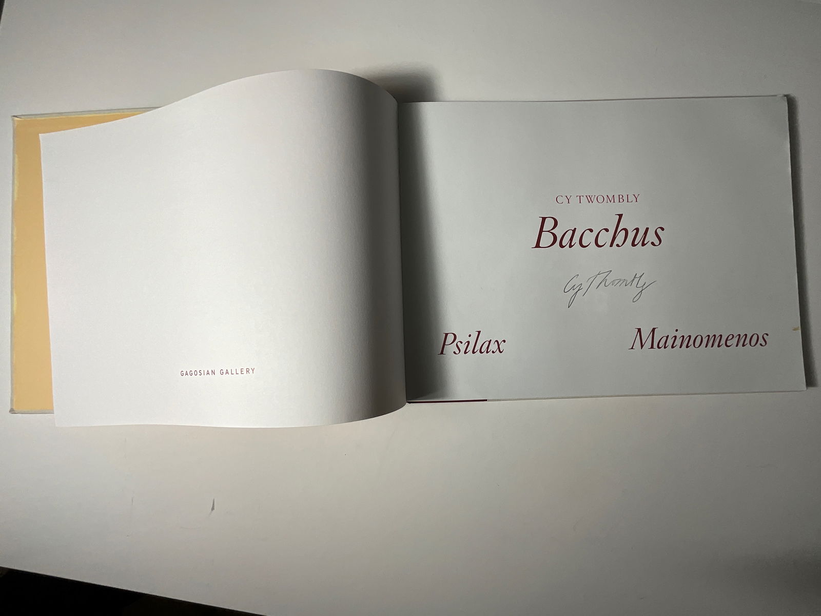Cy Twombly: Bacchus (Signed): Cy Twombly signed book "Bacchus" (2005), signed by the artist on the title page.