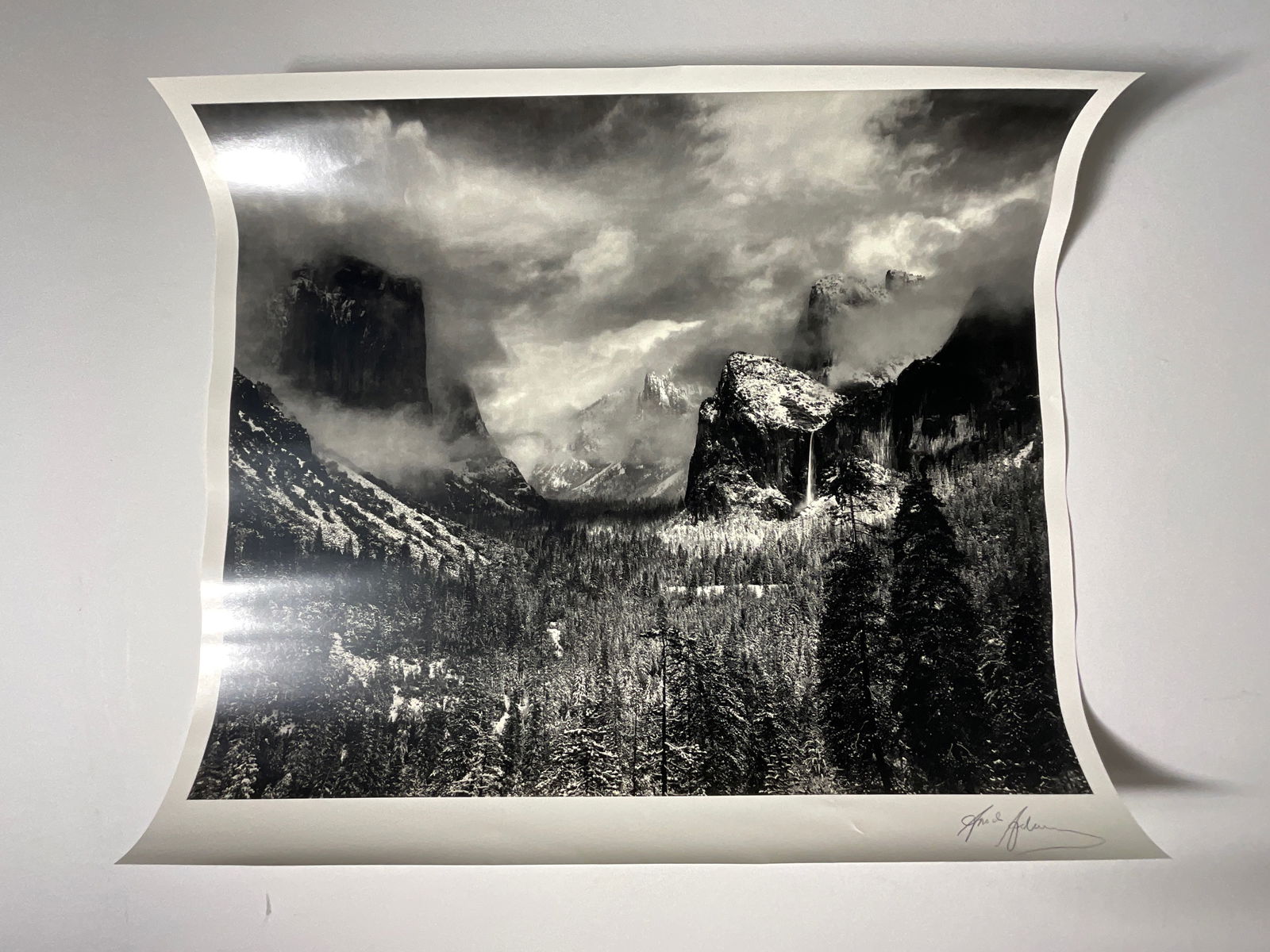 Ansel Adams: Clearing Winter Storm: Measures 20 x 17.25 inches, signed lower right by the artist.