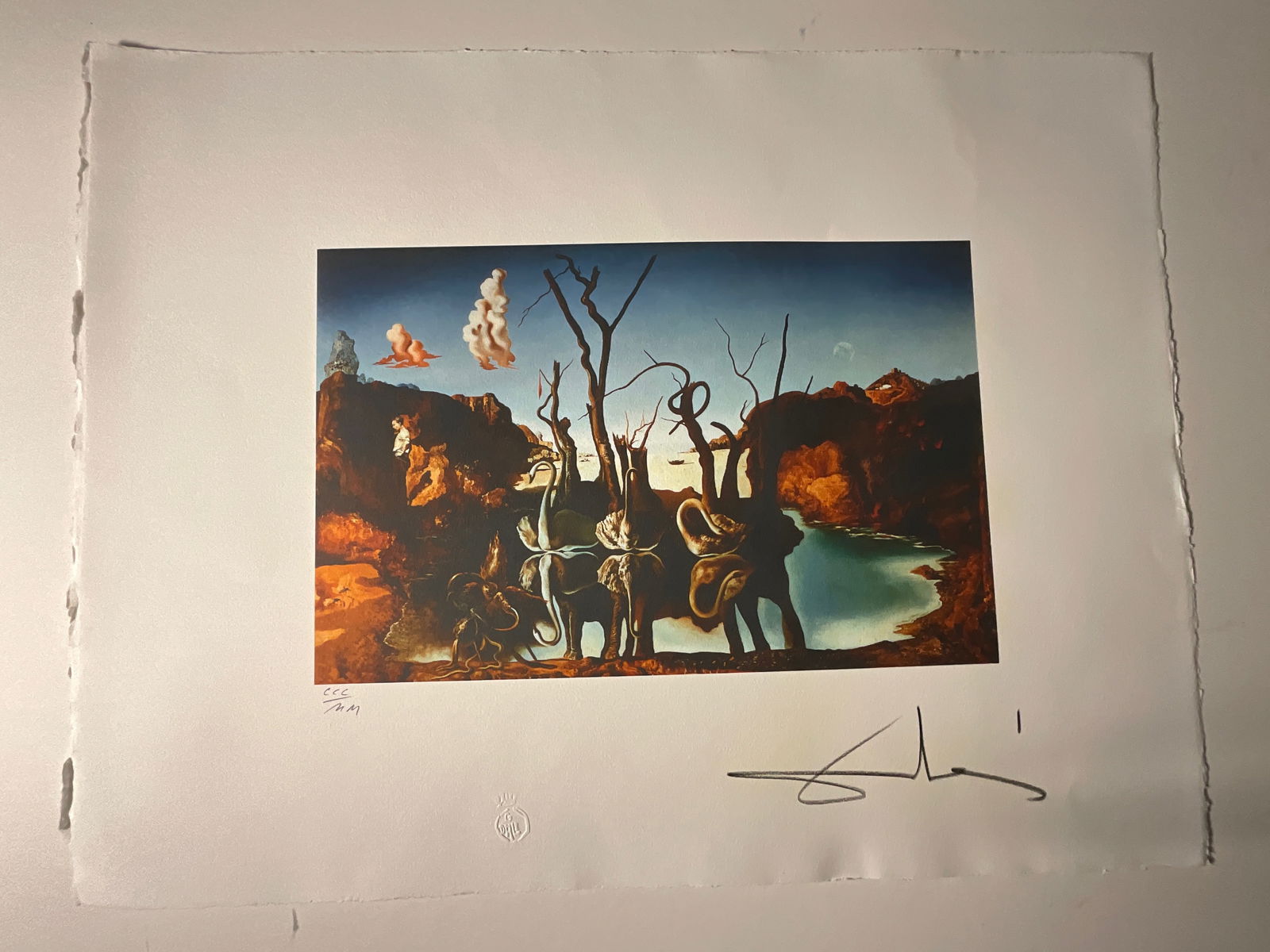 Salvador Dali: Swans/Elephants: Salvador Dali "Swans Reflecting Elephants," measures 26 x 20 inches, signed and numbered.