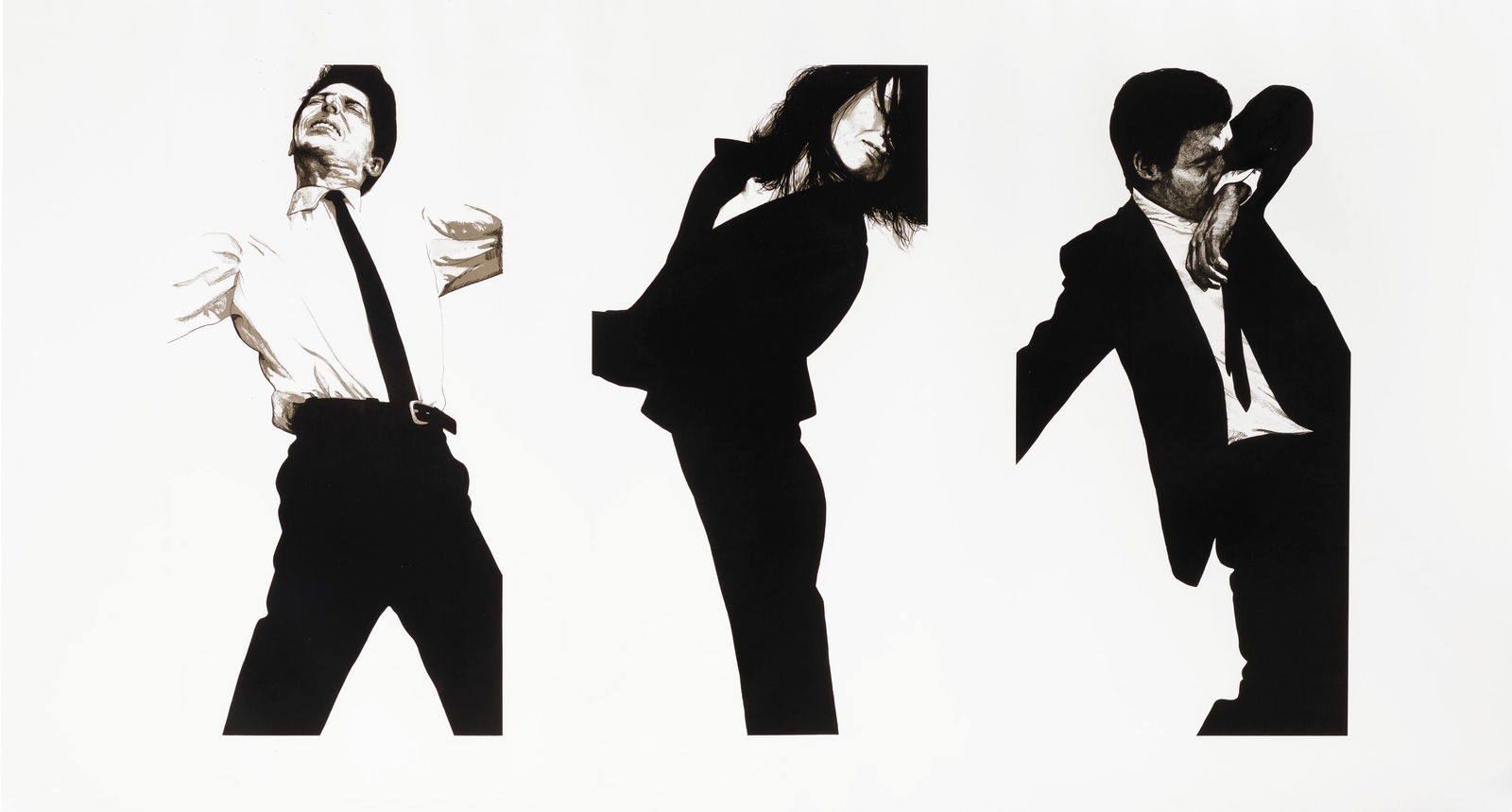 Robert Longo: Jules, Gretchen, Mark: Jules, Gretchen, Mark (State II), from Men in the Cities. Print on wove paper, approx 36 x 68 inches.