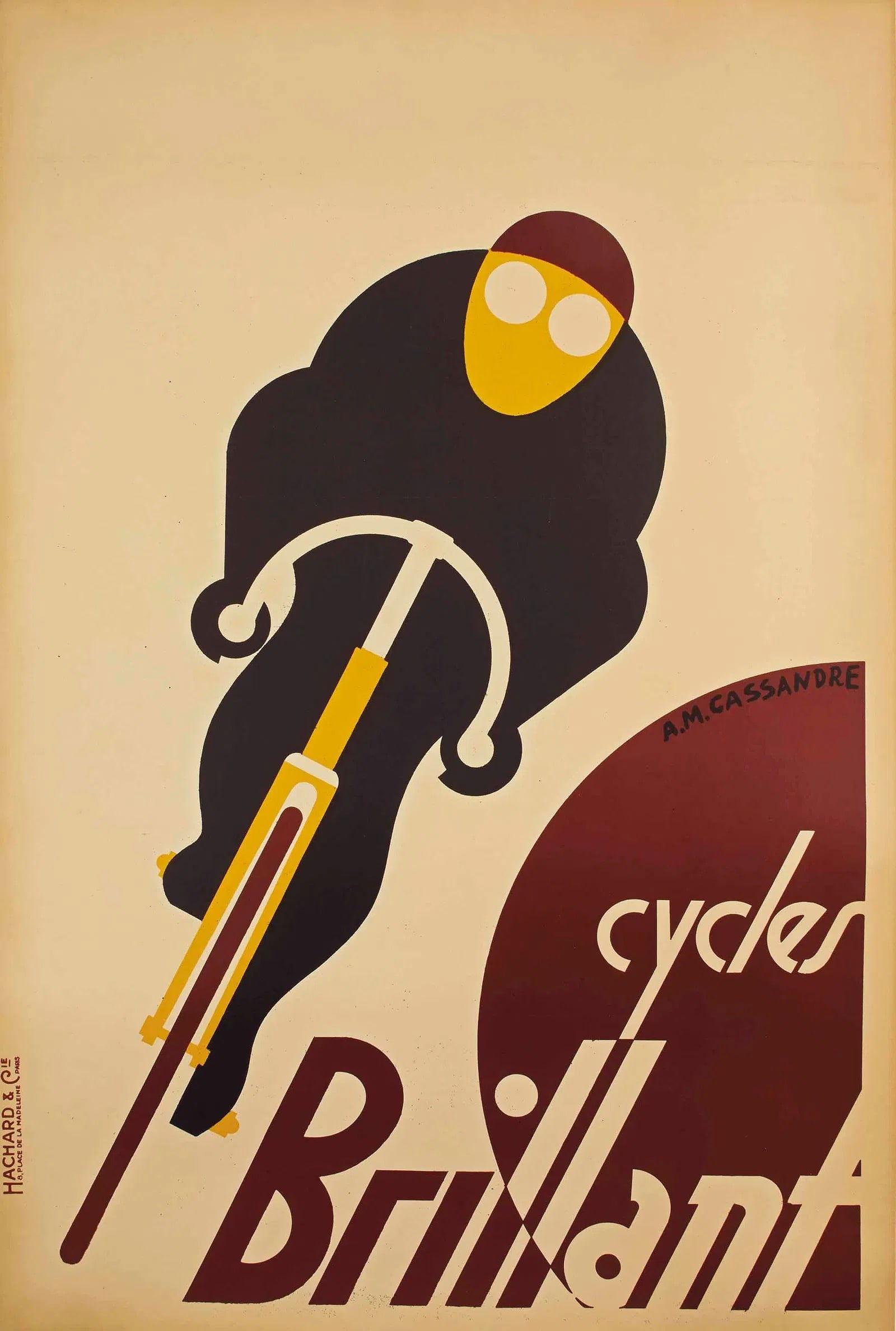 A.M. Cassandre (1901-1968) CYCLES BRILLANT: Print in colours,Paris, backed on linen, 45½ x 31 inches, print date unknown, sold as is