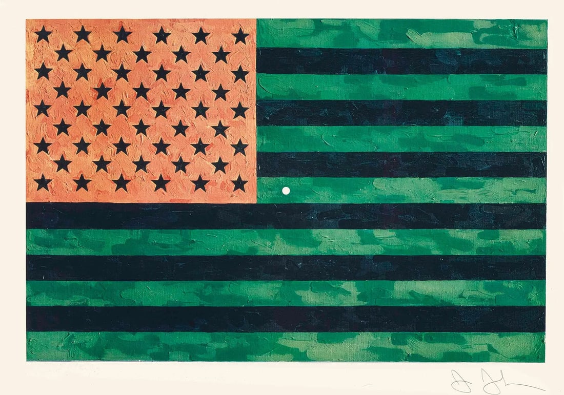 JASPER JOHNS (1930 - ) Flag (Moratorium) After: Color print on wove paper, 1969, 17.25 x 25.75 inches, full margins. Plate Signed lower right, After Johns