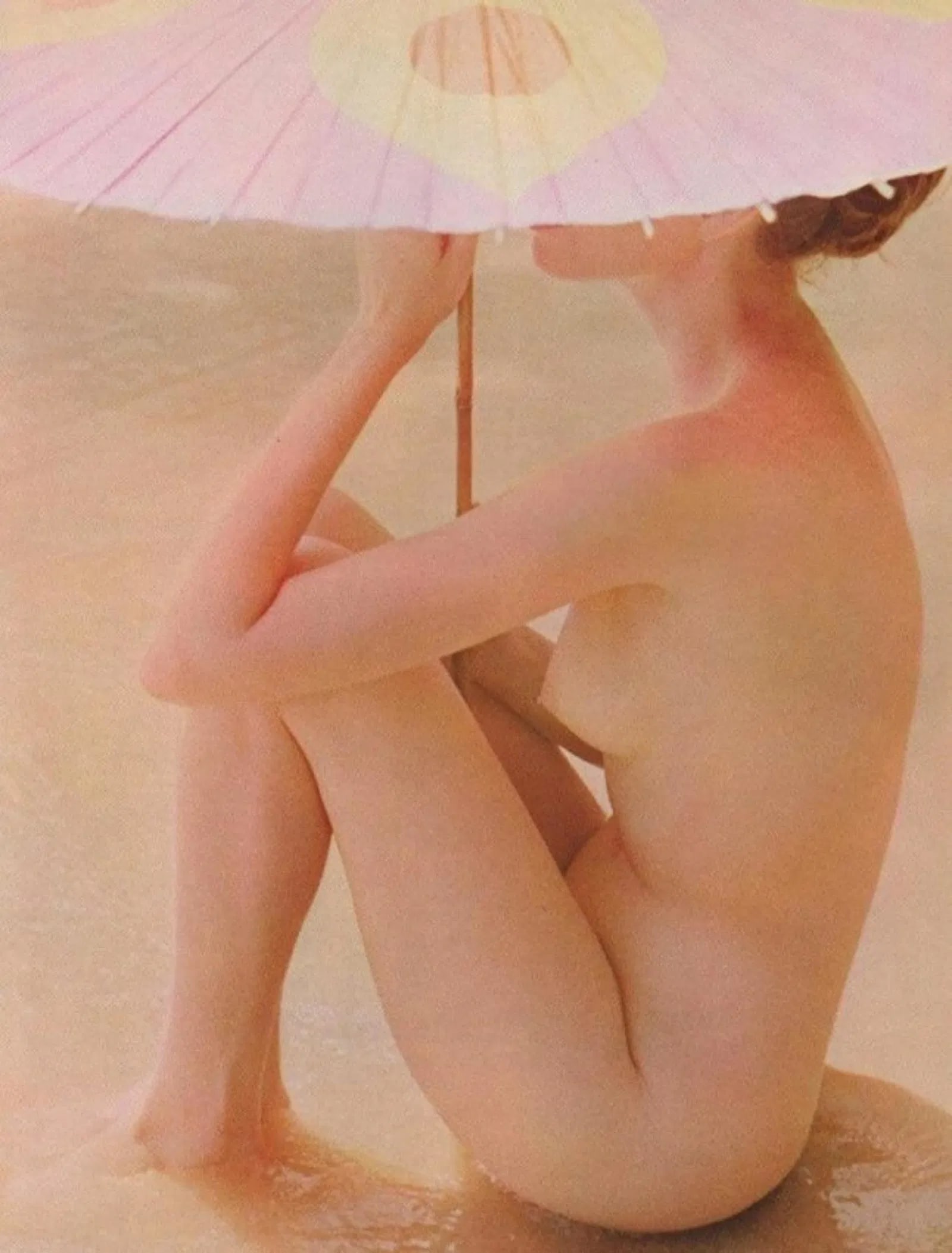 John Rawlings - Nude with Umbrella: JOHN RAWLINGS (1912-1970) Nude with Umbrella Sheet-Fed Grauver c. 1960's, mounted to archival board