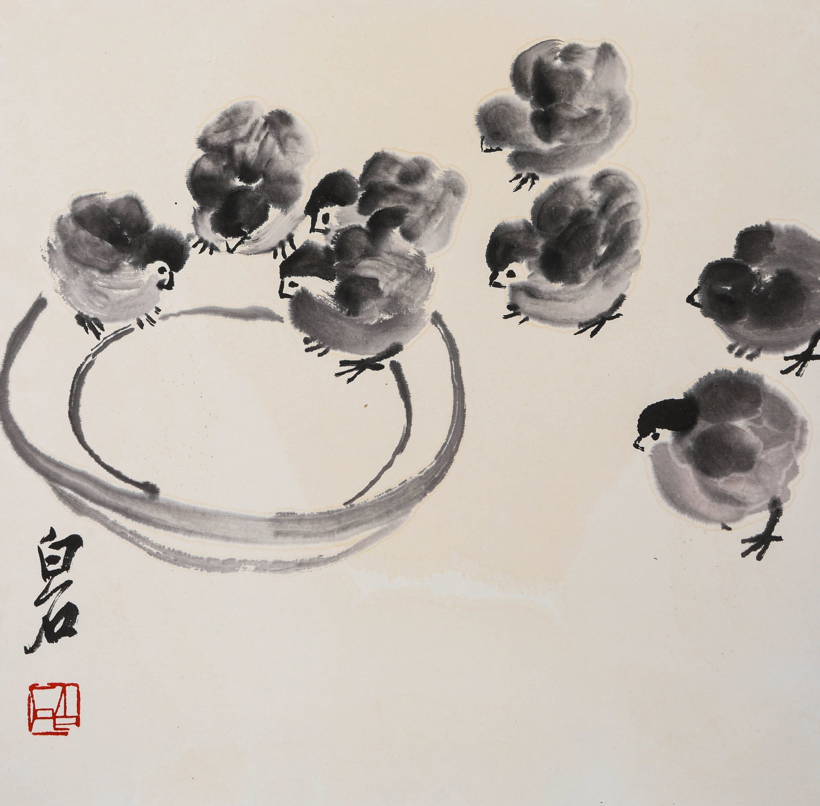 Qi Baishi (1864-1957), attributed to, Young Chicks: Qi Baishi (1864-1957), attributed to, Young Chicks Provenance: From the esteemed former collection of a key institution in the Kansai region committed to fostering cultural exchange between China and 