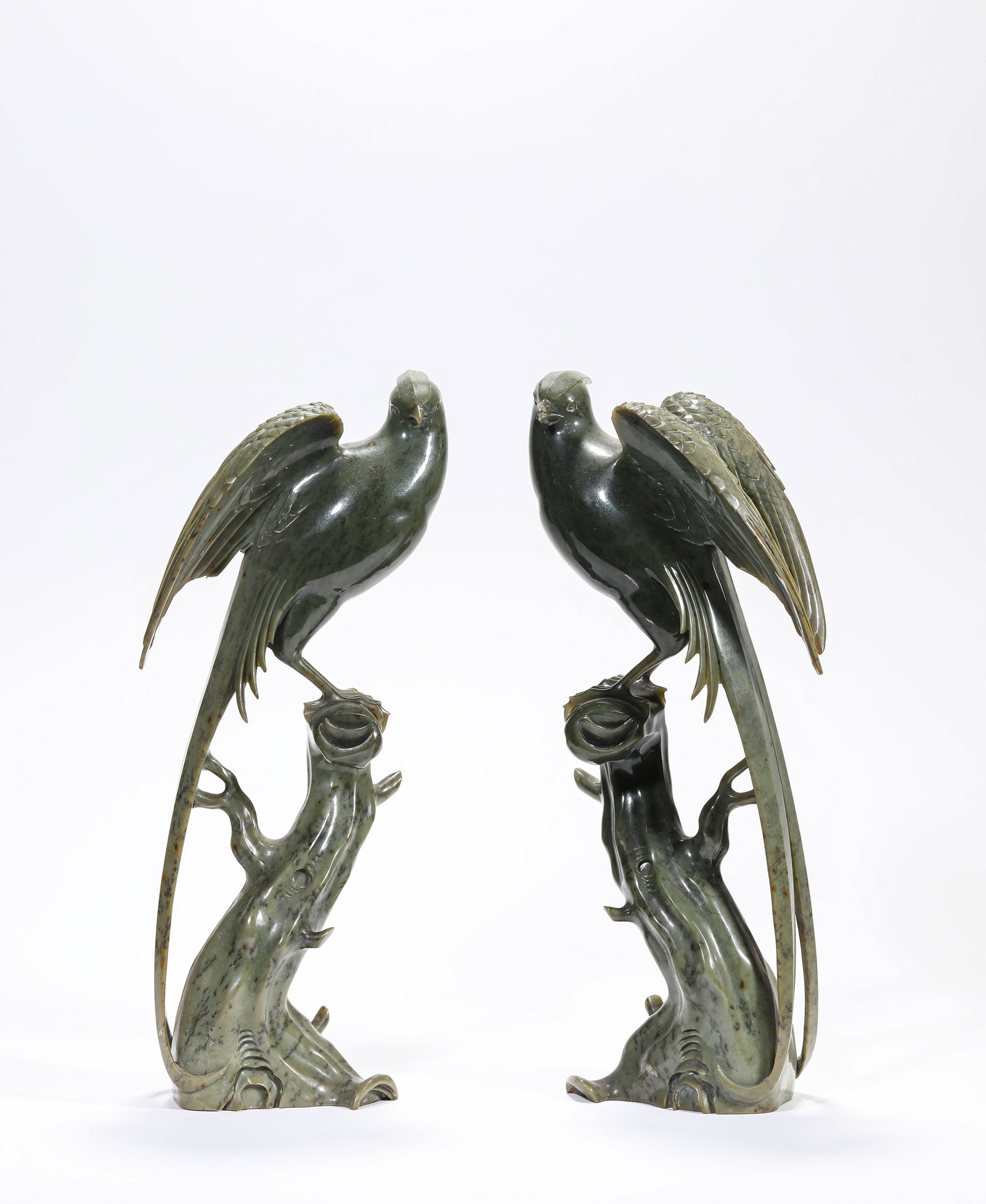 A Pair of Jade 'Carved Phoenix Birds' (1 of 9)
