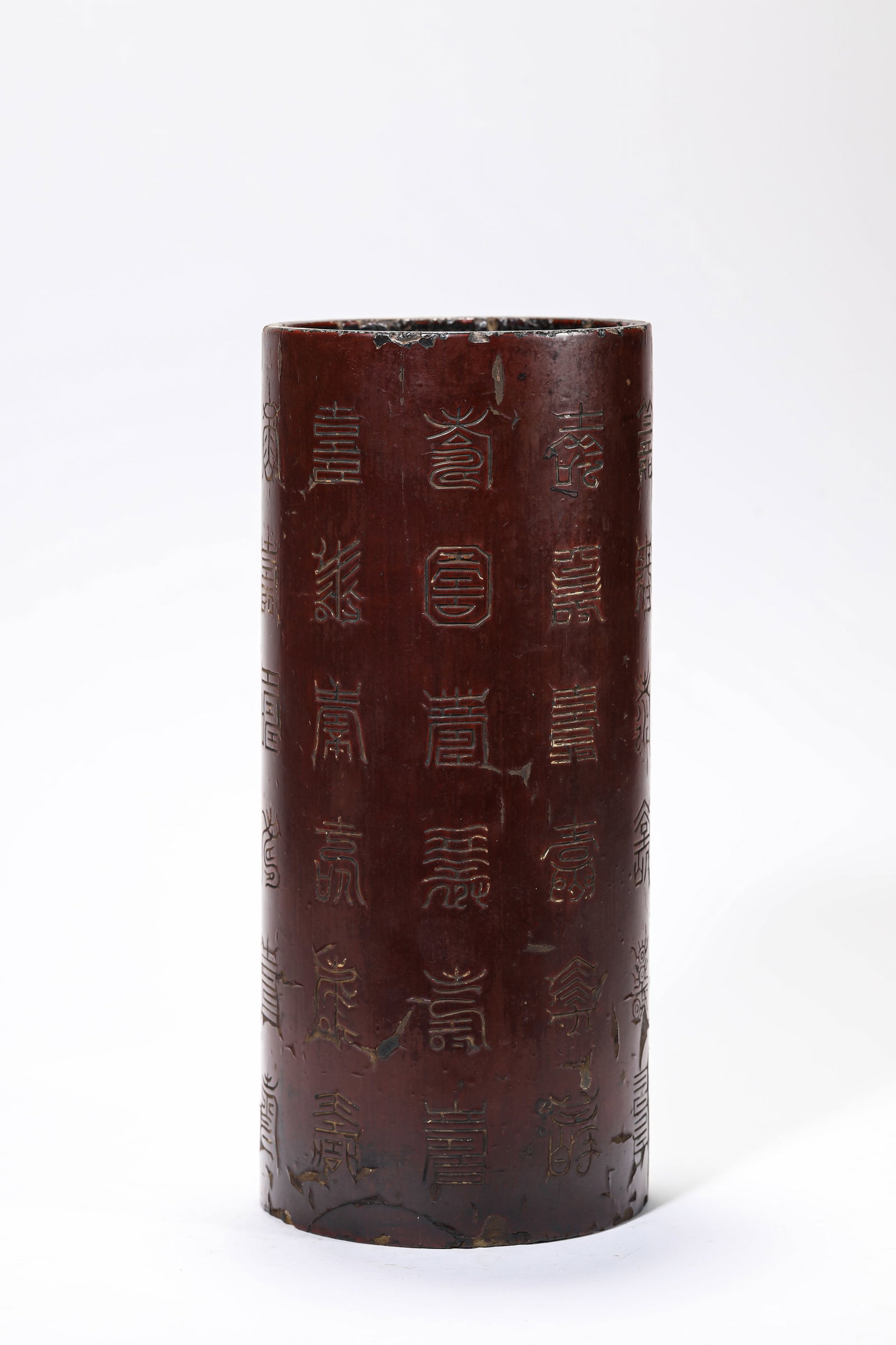 A Lacquer 'Shou Character' Cylinder: A Lacquer 'Shou Character' Cylinder Dimensions: Width: 12.3 cm (4.84 in) x Height: 28.2 cm (11.10 in). All measurements are approximate.