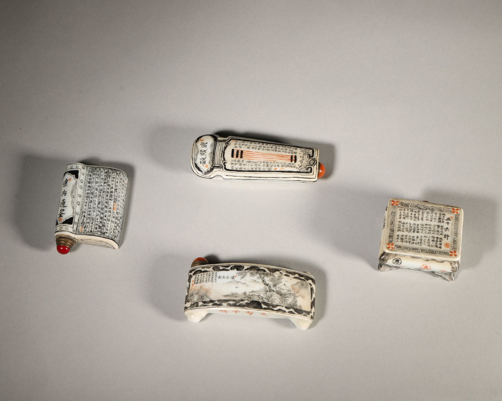 18th Century Iron-Red and Black Enamel Micro-Calligraphy Snuff Bottle with the Four Scholarly (1 of 17)