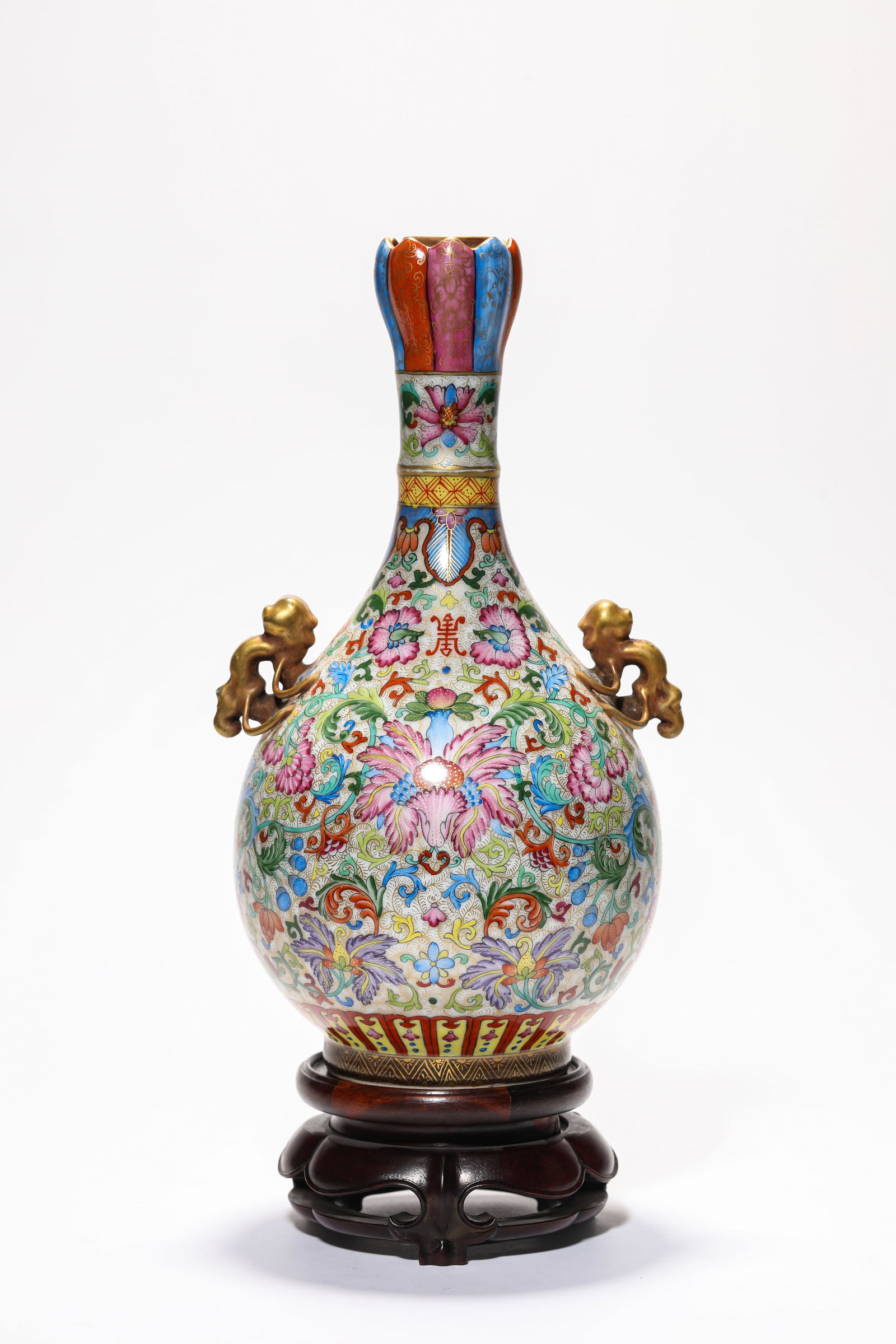 A Famille-Rose 'Interlocking Lotus and Hundred Flowers' 'Garlic-Head' Vase (1 of 7)