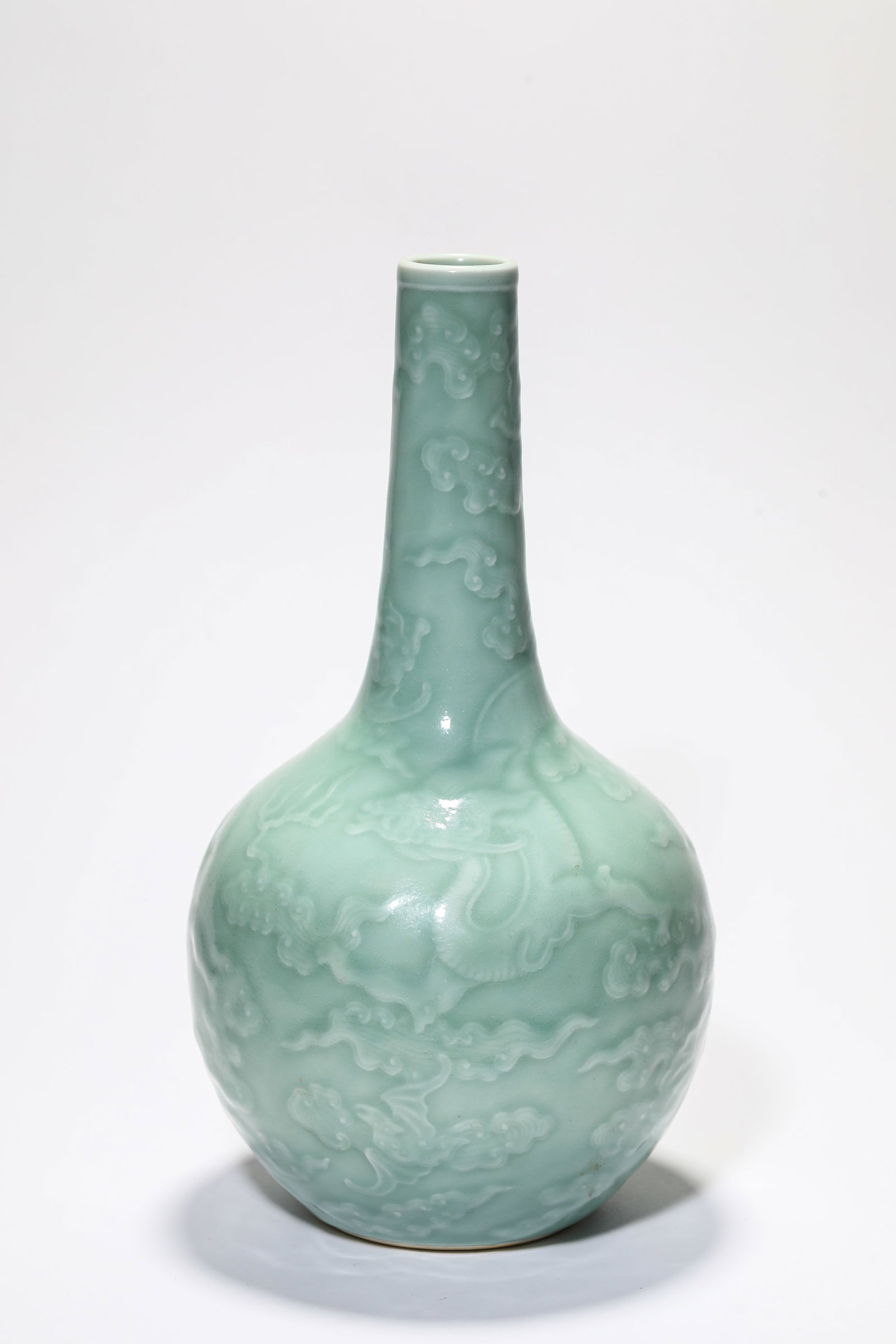 A Bean-Green-Glazed 'Dragon and Clouds' Vase (1 of 6)