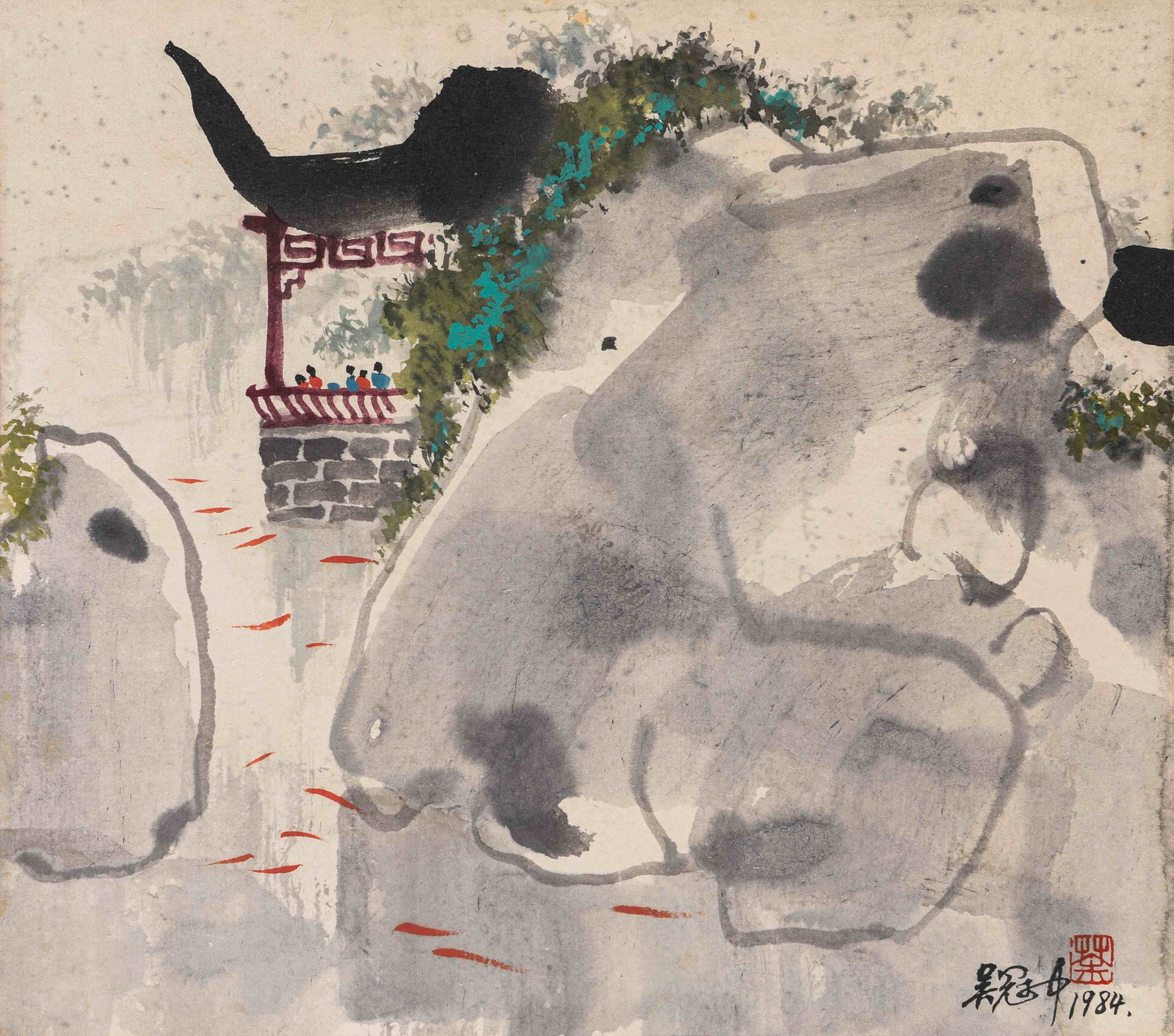 Wu Guanzhong (1919-2010), attributed to, Jiangnan Scene: Wu Guanzhong (1919-2010), attributed to, Jiangnan Scene Provenance: From the esteemed collection of a distinguished collector in Tokyo. Dimensions: Width: 27 cm x Height: 24 cm. All measurements are a