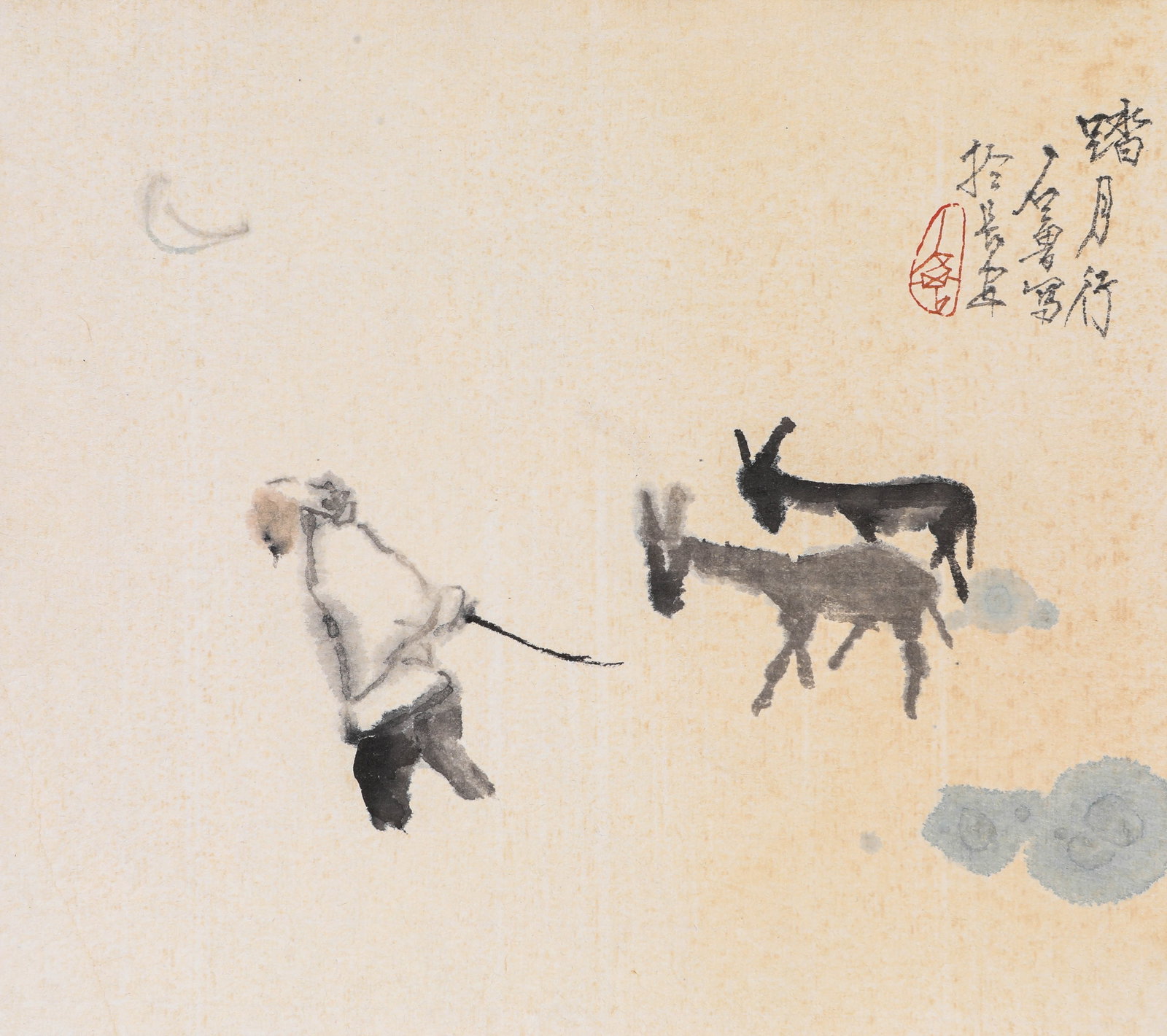 Shi Lu (1919-1982), attributed to, Walking Under the Moon: Shi Lu (1919-1982), attributed to, Walking Under the Moon Provenance: From the esteemed collection of a distinguished collector in Tokyo. Dimensions: Width: 27 cm x Height: 24 cm. All measurements are