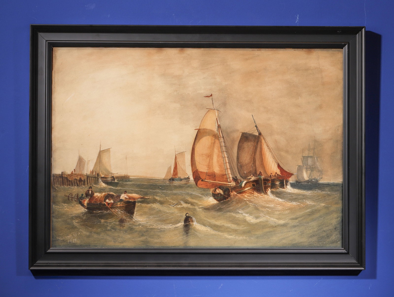 H.W. Wright Jr., British, 19th Century, Watercolor, Marine Scene: H.W. Wright Jr., British, 19th Century, Watercolor, Marine Scene Dimensions: Fr.58x79cm Img.48x68cm (22.83x31.10 in , 1.90x2.59 ft | 18.90x26.77 in , 1.57x2.23 ft)