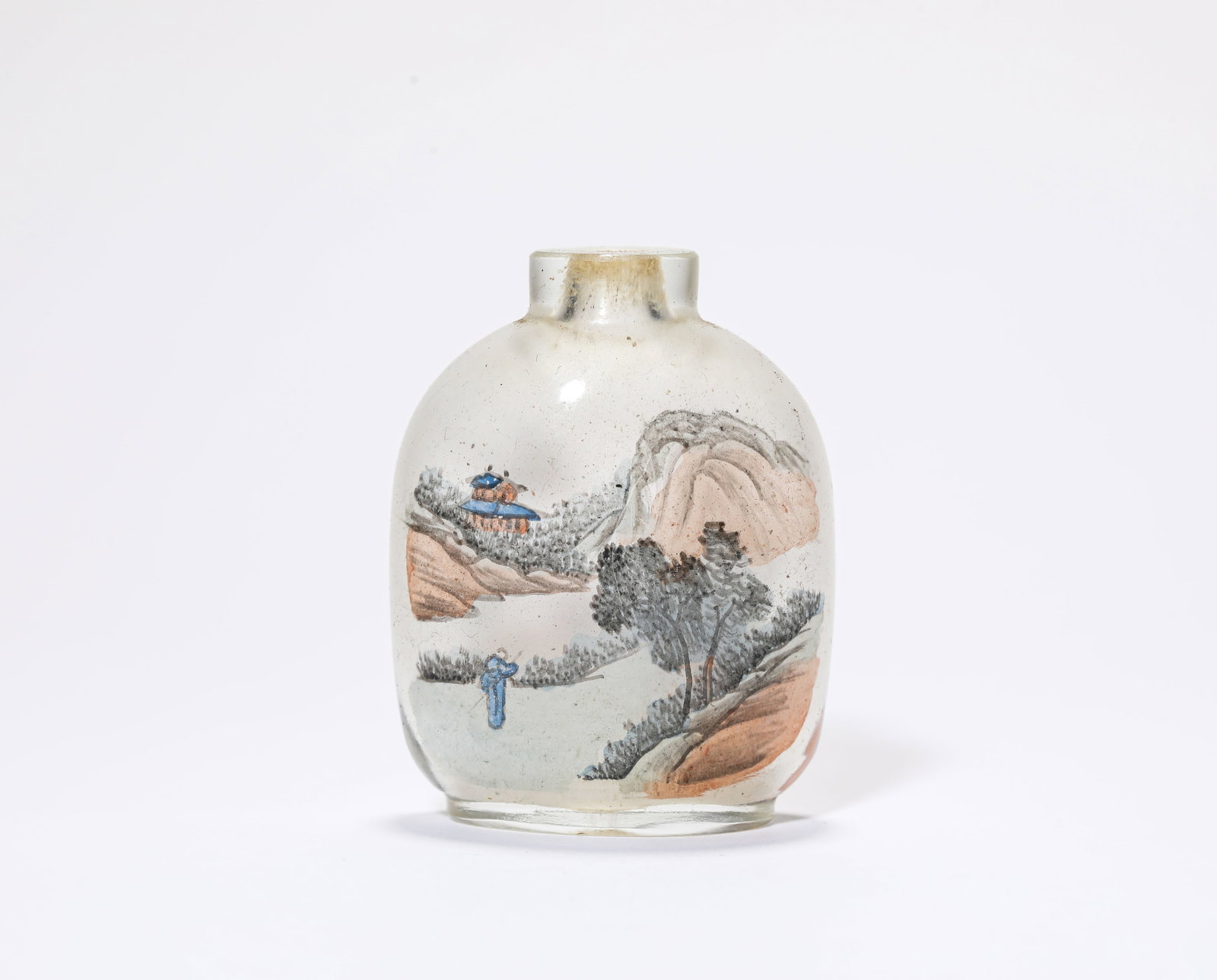 A Rock Crystal 'Inside-Painted Flowers, Birds and Figures' Snuff Bottle: A Rock Crystal 'Inside-Painted Flowers, Birds and Figures' Snuff Bottle Dimensions: Length: 4.2 cm (1.65 in) x Width: 2.5 cm (0.98 in) x Height: 5.4 cm (2.13 in). All measurements are approximate.