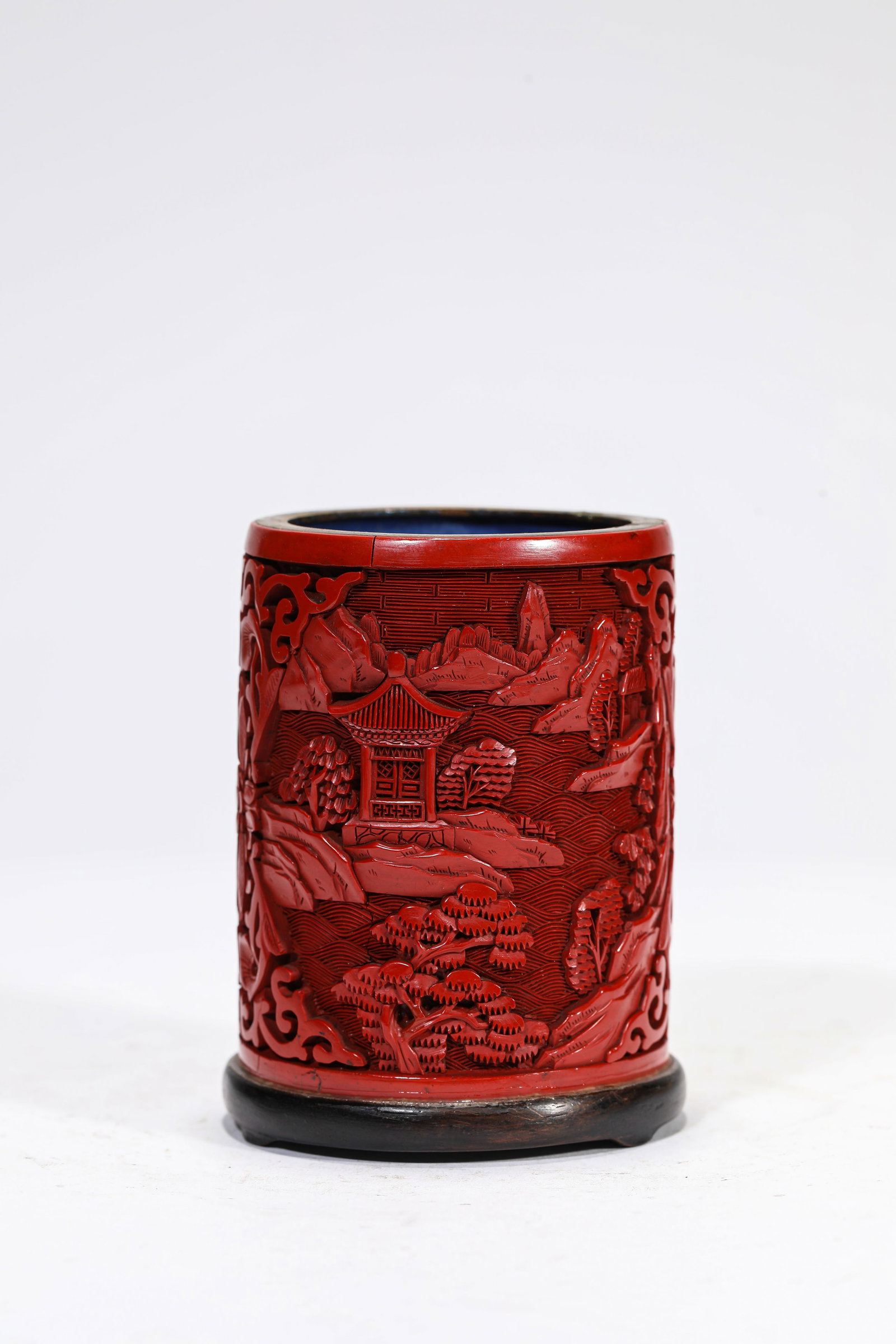 A Carved Cinnabar Lacquer 'Landscape' Brush Pot (1 of 5)