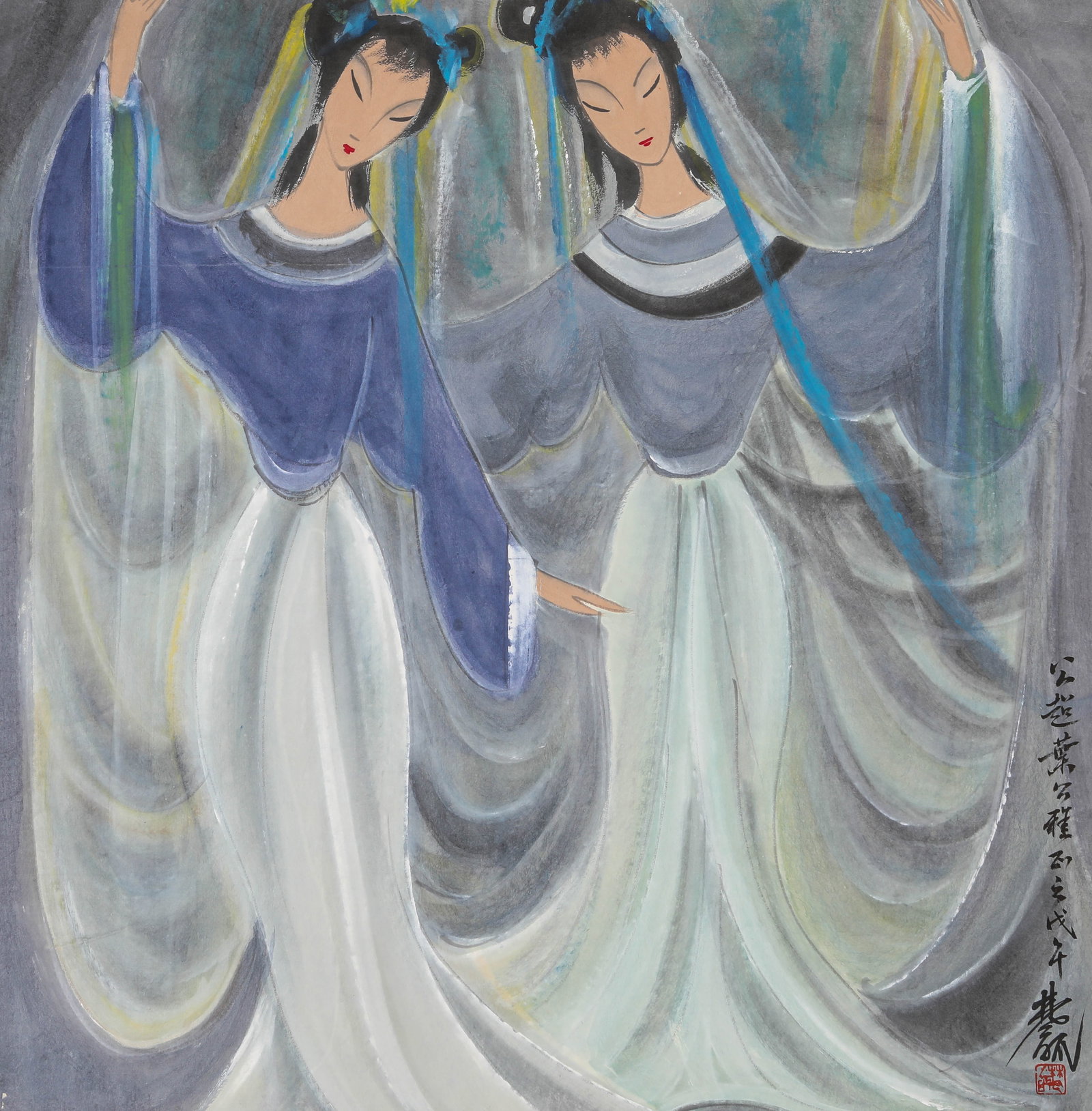 Lin Fengmian (1900-1991), attributed to, Two Beauties: Lin Fengmian (1900-1991), attributed to, Two Beauties Dimensions: Width: 66 cm x Height: 67 cm. All measurements are approximate.
