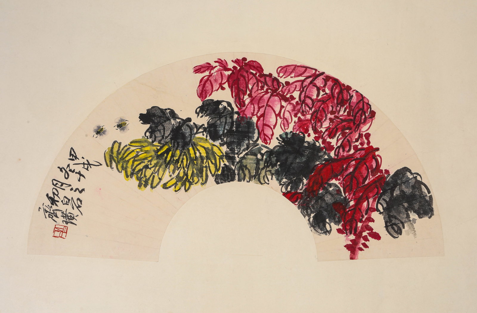 Qi Baishi (1864-1957), attributed to, Autumn Chrysanthemums: Qi Baishi (1864-1957), attributed to, Autumn Chrysanthemums Dimensions: Width: 61 cm x Height: 19 cm. All measurements are approximate.