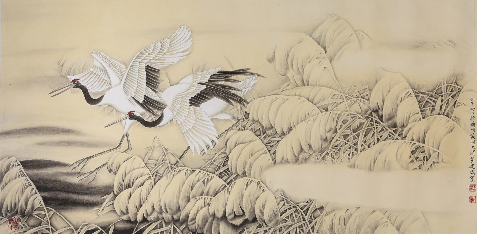 Mo Jiancheng (b. 1942), attributed to, Two Cranes (1 of 5)