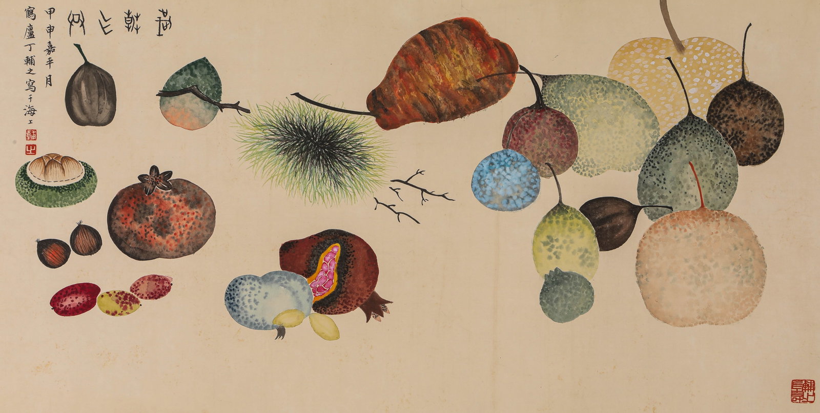 Ding Fuzhi (1879-1949), attributed to, Bountiful Harvest: Ding Fuzhi (1879-1949), attributed to, Bountiful Harvest Dimensions: Width: 64 cm x Height: 32 cm. All measurements are approximate.