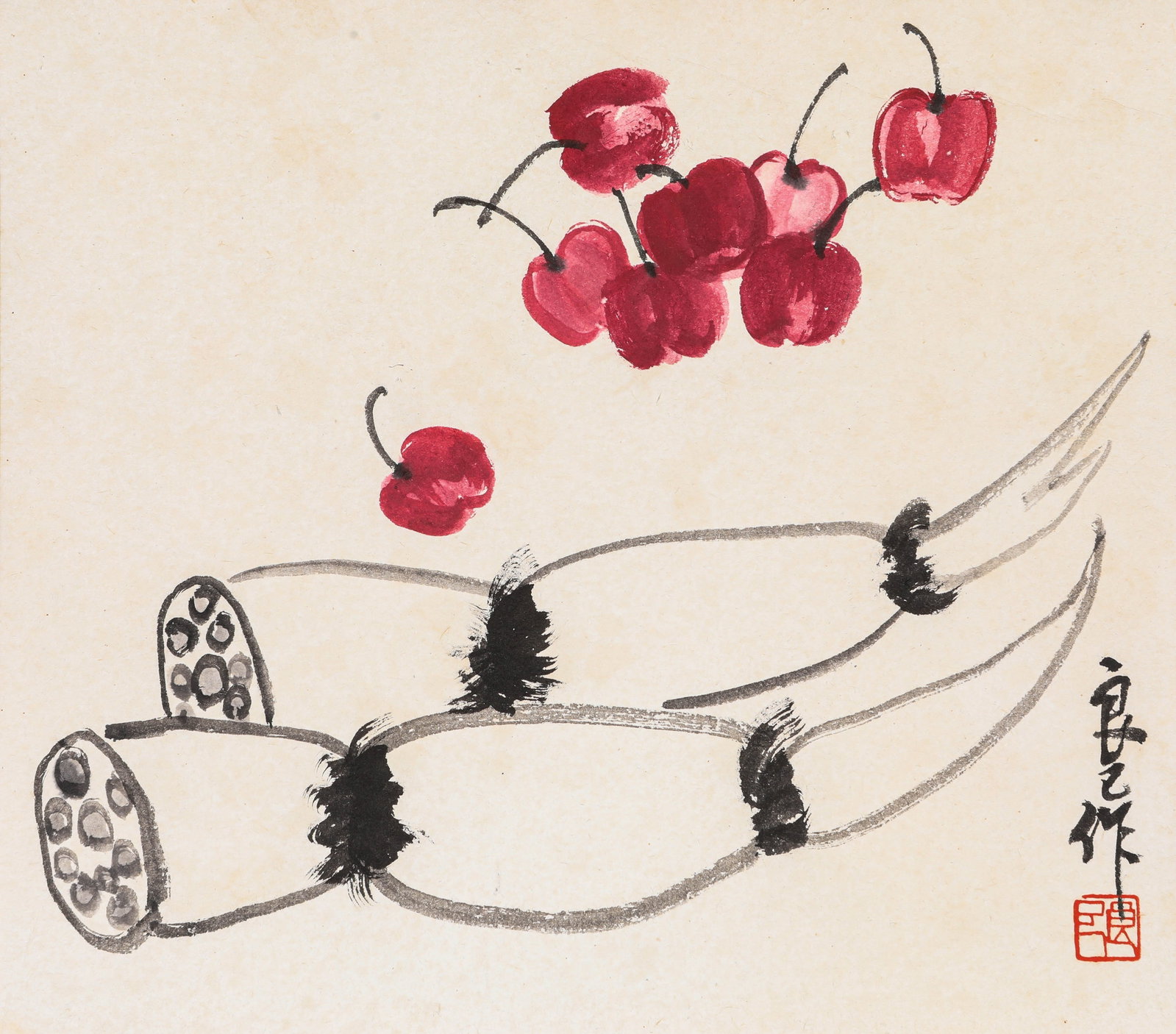 Qi Liangji (1923-1988), attributed to, Bountiful Harvest: Qi Liangji (1923-1988), attributed to, Bountiful Harvest Dimensions: Width: 27 cm x Height: 24 cm. All measurements are approximate.