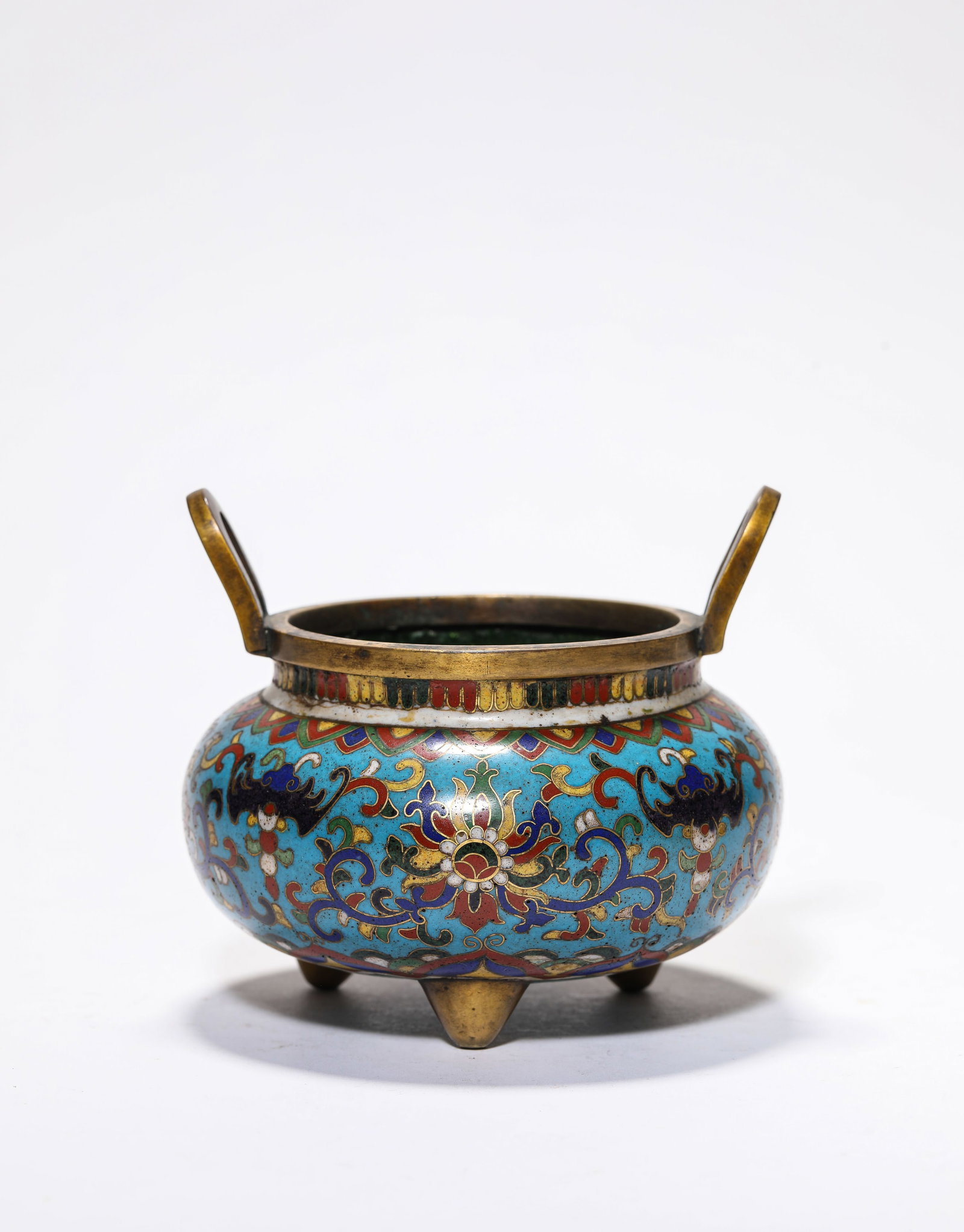 A Cloisonne Enamel 'Floral' 'Court Hat Handles' Censer: A Cloisonne Enamel 'Floral' 'Court Hat Handles' Censer Dimensions: Weight: 261g. Width: 10.7 cm (4.21 in) x Height: 9.4 cm (3.70 in). All measurements are approximate.