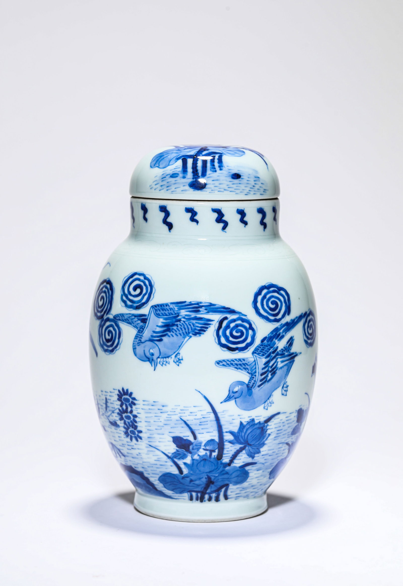 A Blue and White 'Flowers and Birds' Lotus-Seed Jar (1 of 6)