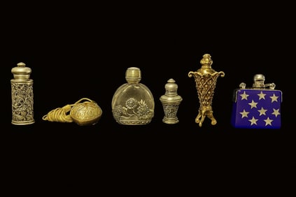 SET OF 6 DECORATIVE VINTAGE-STYLE PERFUME BOTTLE COLLECTION