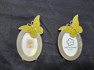 Pair of Yellow Butterfly Oval Picture Frames