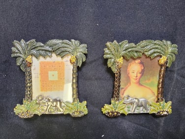 Pair of Palm Tree & Elephant Metal Picture Frames