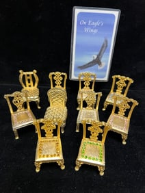 10 ELEGANT MINIATURE GOLD CHAIR PHOTO HOLDERS WITH JEWEL ACCENTS