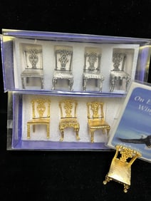 ELEGANT MINIATURE CHAIR SETS - GOLD & SILVER PLATED (4 PIECE EACH)