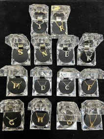 14 INITIAL NECKLACES IN DIAMOND CUT GIFT BOXES-GENUINE CRYSTAL ACCENT LETTERS