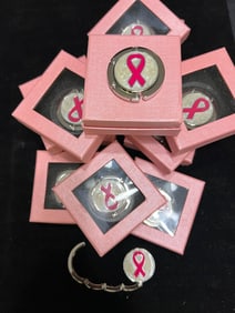 LOT OF 12 BREAST CANCER AWARENESS PURSE HOOKS WITH GIFT BOXES