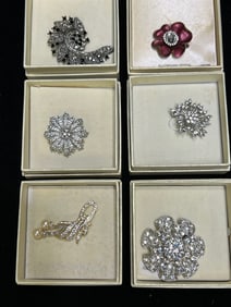 ELEGANT 6-PIECE CRYSTAL BROOCH SET - SPARKLING VINTAGE-INSPIRED DESIGNS