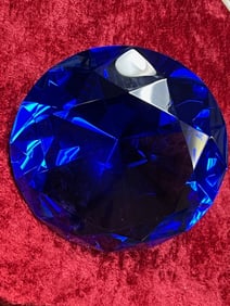 BRILLIANT DEEP BLUE CRYSTAL GEMSTONE PAPERWEIGHT - ELEGANT DECORATIVE ACCENT