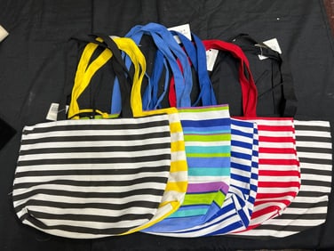 6-PIECE REVERSIBLE STRIPED CANVAS TOTE SET