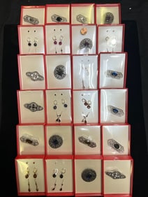 ASSORTED JEWELRY GIFT BOXES - EARRINGS, NECKLACES & PINS (24 PIECES LOT)