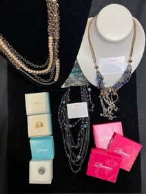 PREMIER DESIGNS JEWELRY LOT - 3 NECKLACES & 3 RINGS WITH GIFT BOXES