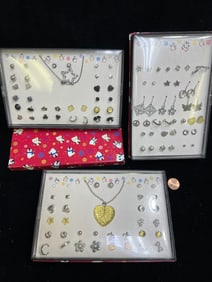3 BOXED JEWELRY SETS - NECKLACE & 50 PAIRS OF EARRINGS, MIXED STYLES