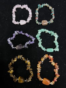 SET OF 6 SEMI-PRECIOUS GEMSTONE CHIP BRACELET