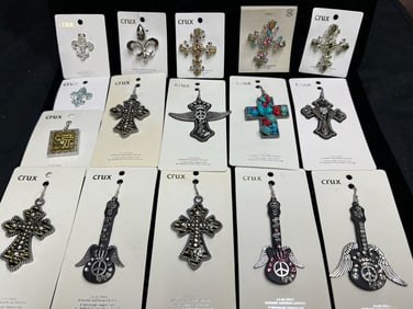 LOT OF 16 LARGE "CRUX" PENDANTS WITH GENUINE AUSTRIAN CRYSTAL