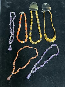 LOT OF 6 SEMI-PRECIOUS STONE NECKLACE - AMETHYST, CARNELIAN, TIGER'S EYE & MORE