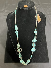 4 TRESKA TURQUOISE & SILVER DESIGNER NECKLACE - SOUTHWESTERN CHIC LOT