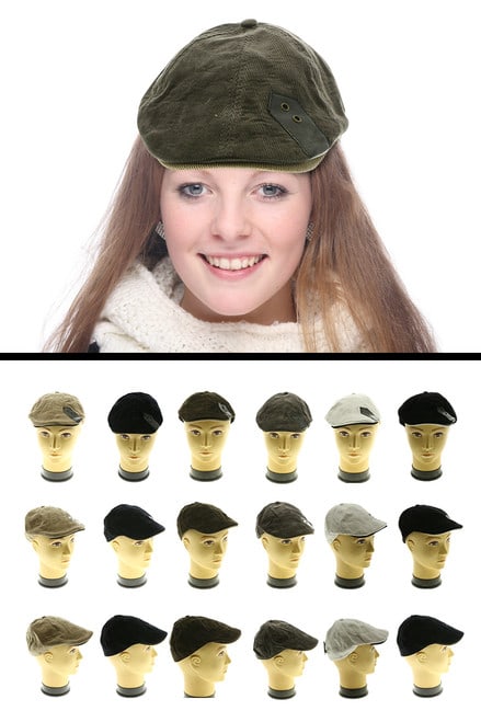 Corduroy Newsboy Cap with Leather Accent