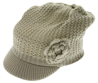Knit Brim Hat with Flower Detail
